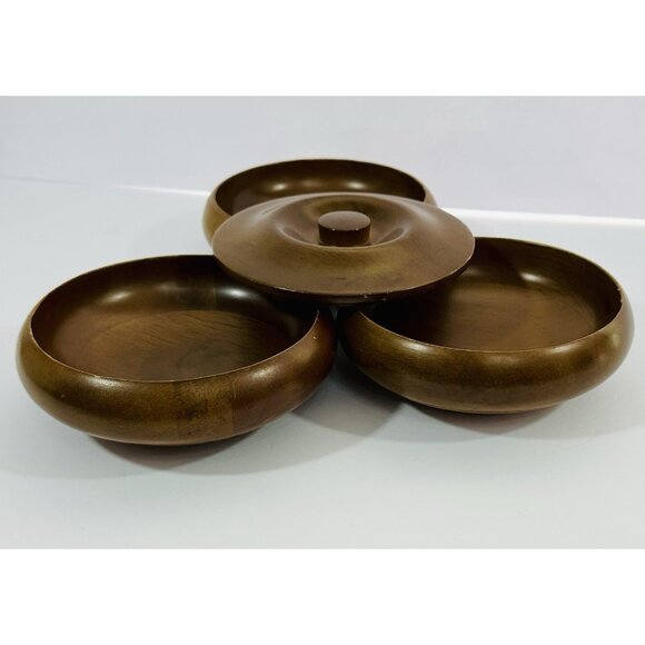 Hellerware Wooden Stacking Bowl Set of 3 Natural Wood Round Lid Vintage Serving - Picture 7 of 10